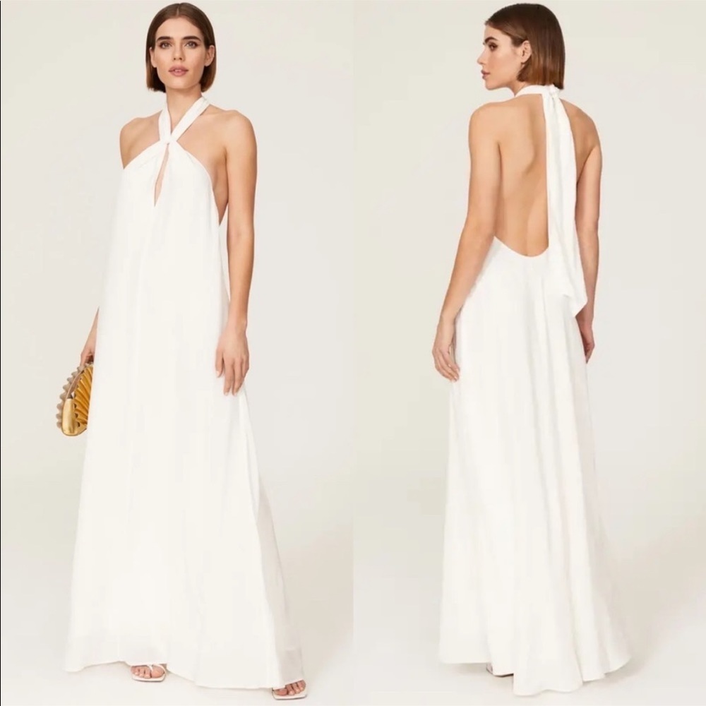 Rixo Bridal Jordyn Halterneck Crepe Midi Gown Dress